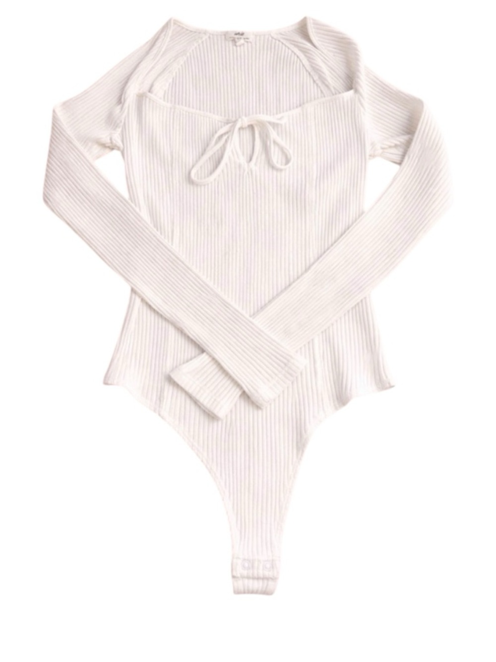 Aerie White Ribbed Long Sleeve Bodysuit Tie Front Women’s Size S